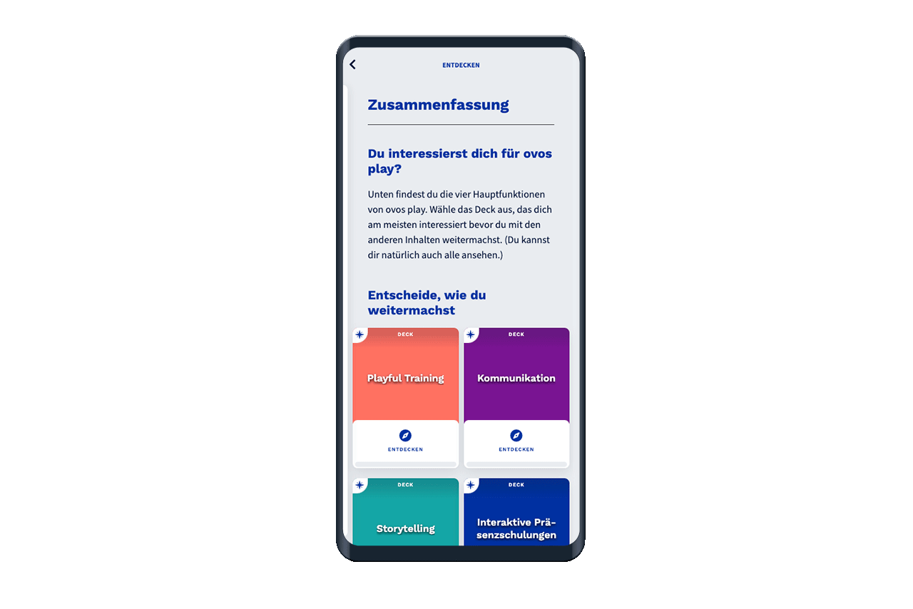 Demonstration der Deck-Auswahl in der Zusammenfassung.