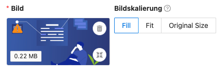 Pro Bild gibt es Bildskalierungsmöglichkeiten Fill, Fit und Original Size.