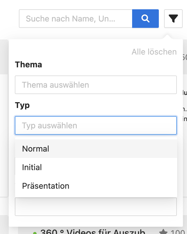 Im Typ-Filter können Sie nach Normalen oder Initialen Decks filtern.