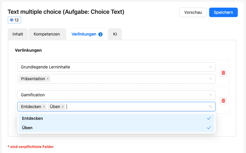 Mit dem zweiten Auswahl-Feld können Sie die Karte im Entdecken- oder im Übungsmodus verwenden.