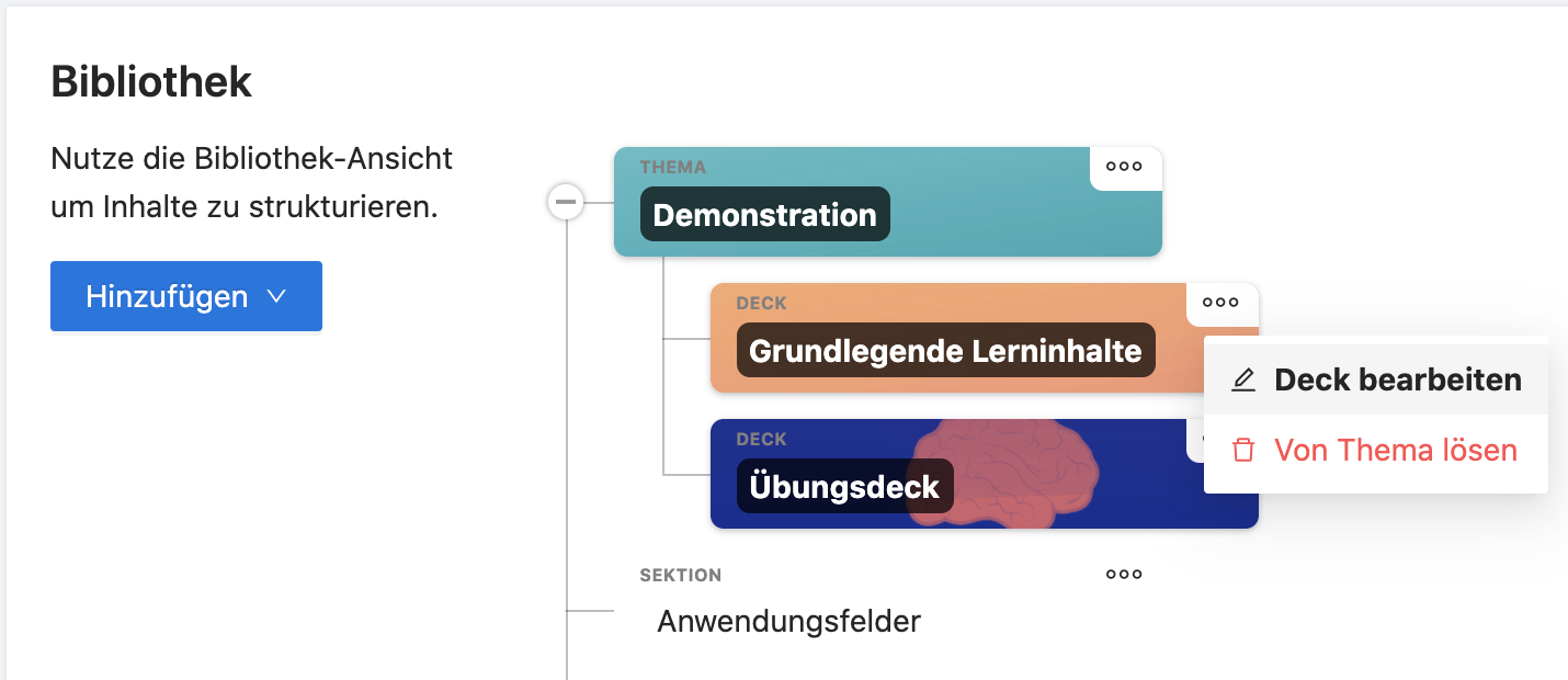 Klicken Sie auf das Kontext-Menü eines Bibliothek-Elements und Sie finden dort die Optionen 