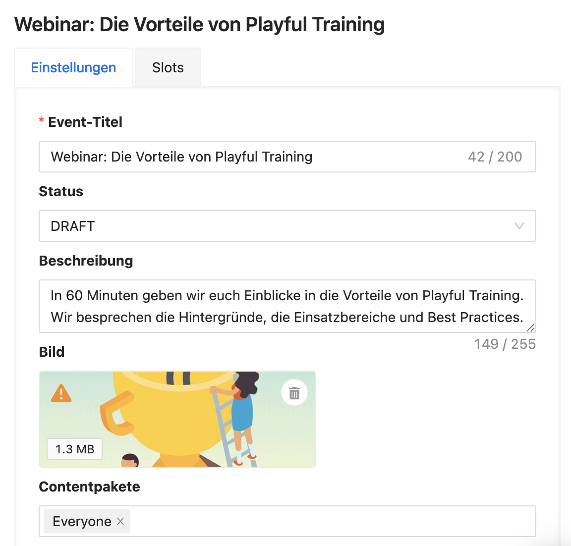 Erstellte Events haben den Status 