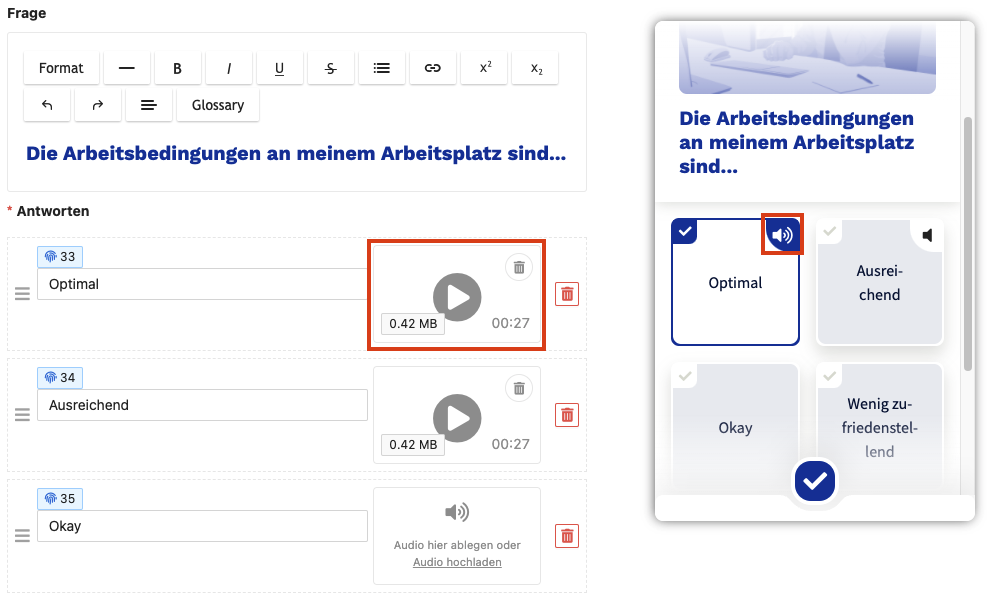 Antworten können optional auch eine Audio-Datei beinhalten.