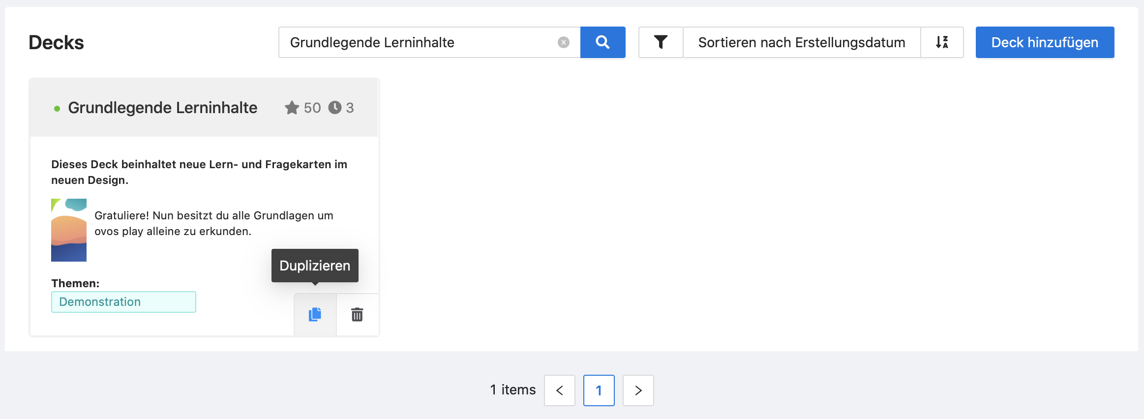 Suchen und wählen Sie das Deck, das Sie duplizieren möchten.