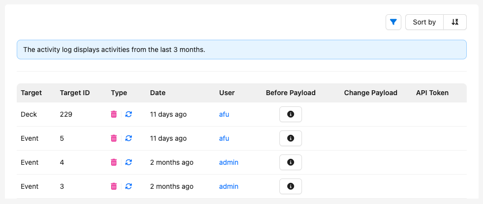 Deleted library entries or decks are shown in the change log.