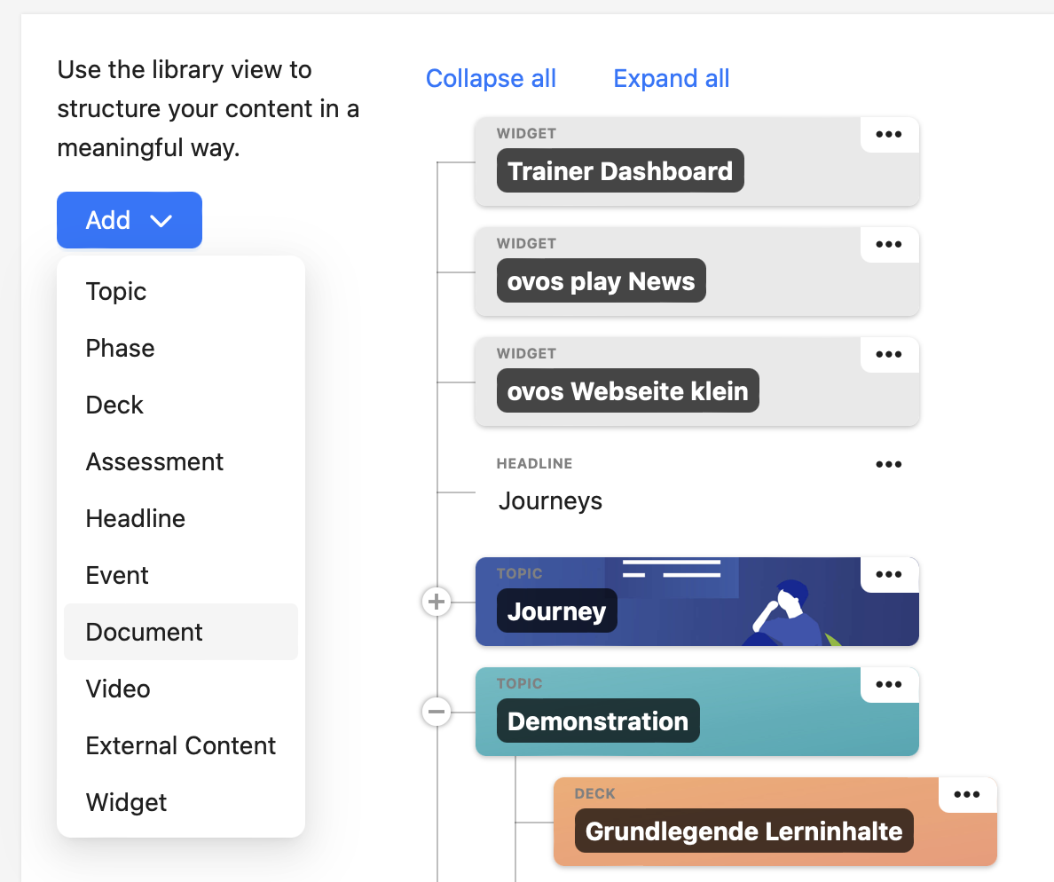 Select Document to add a document element.