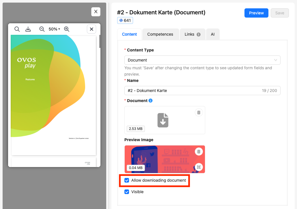 In the document card edit for you can find the option 