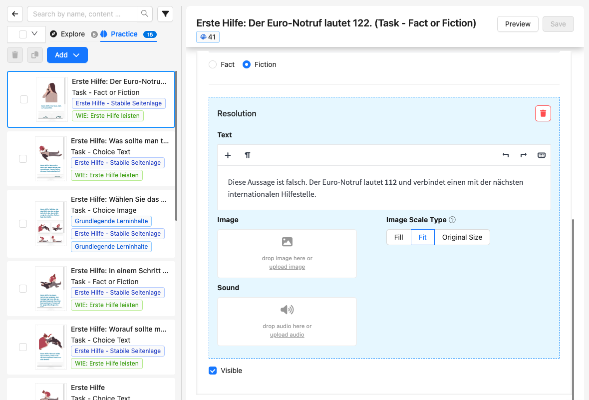 When you add a resolution, you will see input fields for the text, picture and audio file.