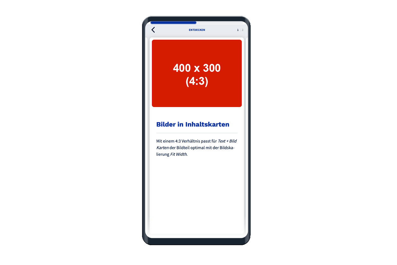 Für Inhaltskarten eignet sich für Smartphones eine Auflösung von 400 x 300 Pixel.