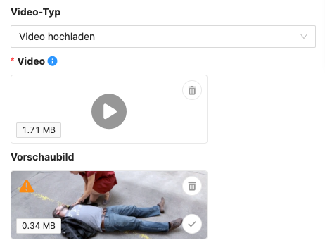 Wenn Sie ein Video hochladen erscheint auch ein Upload-Feld für ein Vorschaubild.