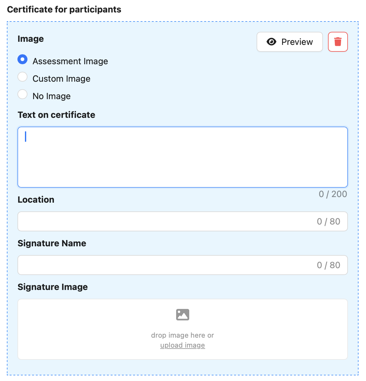 Examination certificates can be modified with an image, text and signature data.