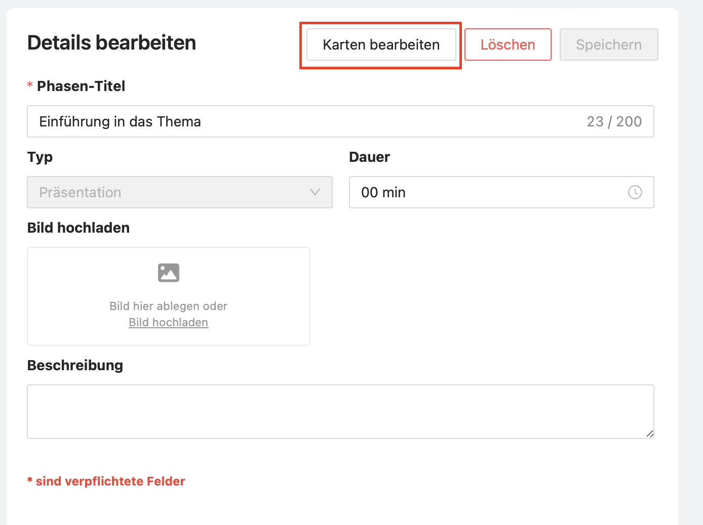 Im Editor einer Phase wird der Button 