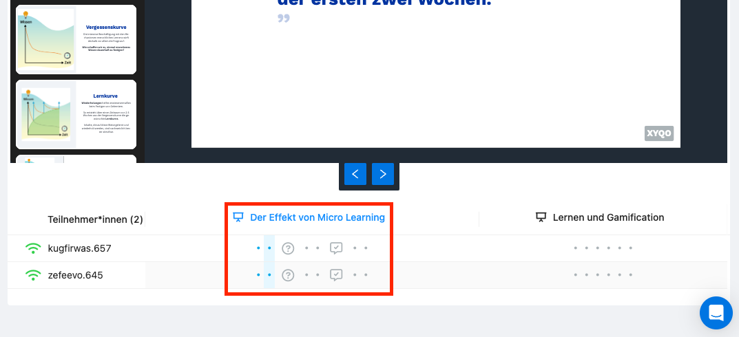 In der unteren Tabelle werden Ihnen die Fortschrittsdaten angezeigt.