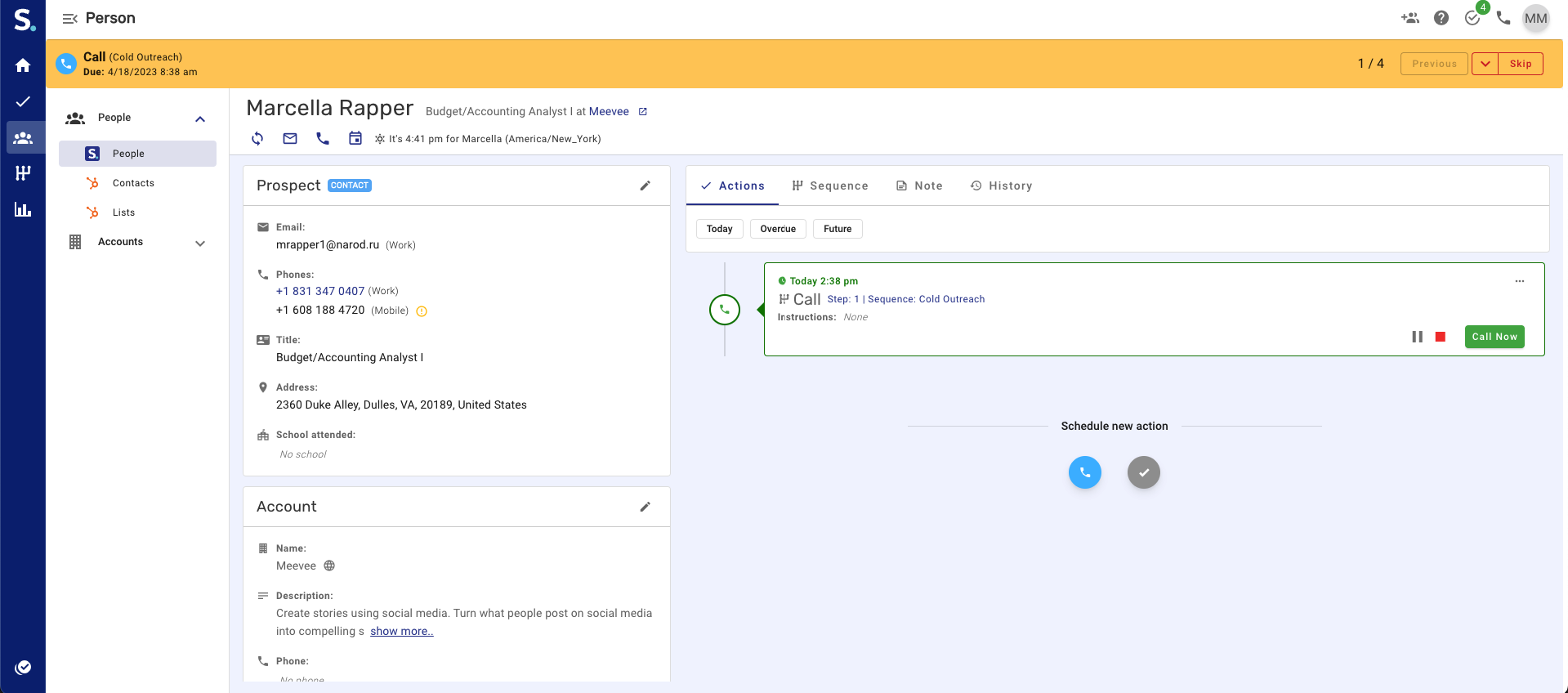 how to start an action flow - prospect view inside an action flow