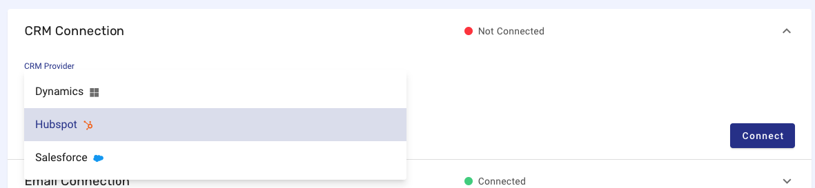 Connecting CRM to Symbo - Selecting your CRM provider