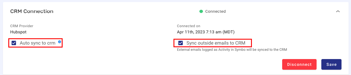 Connecting CRM to Symbo - Auto sync to CRM & Sync outside emails to CRM buttons