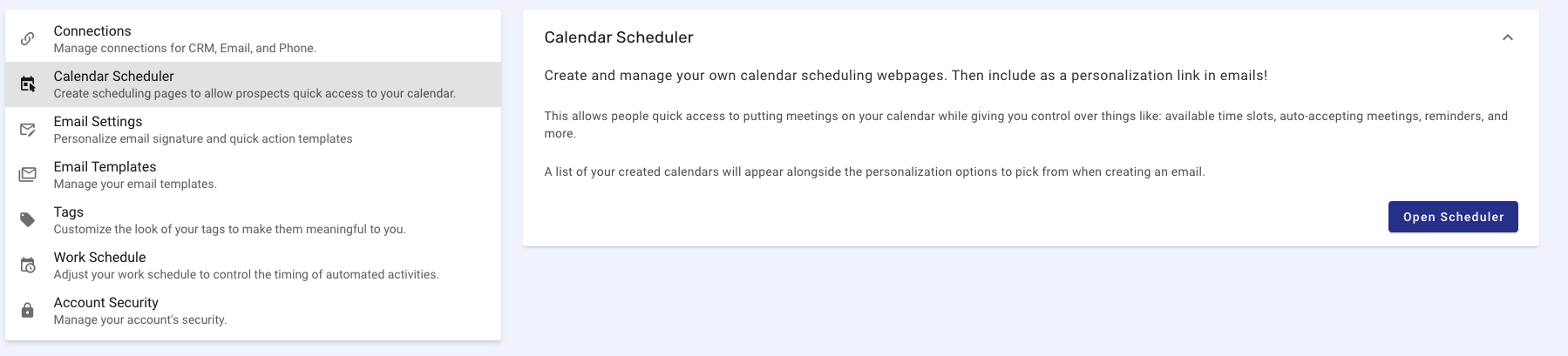 Setting up calendar scheduler - settings and calendar scheduler