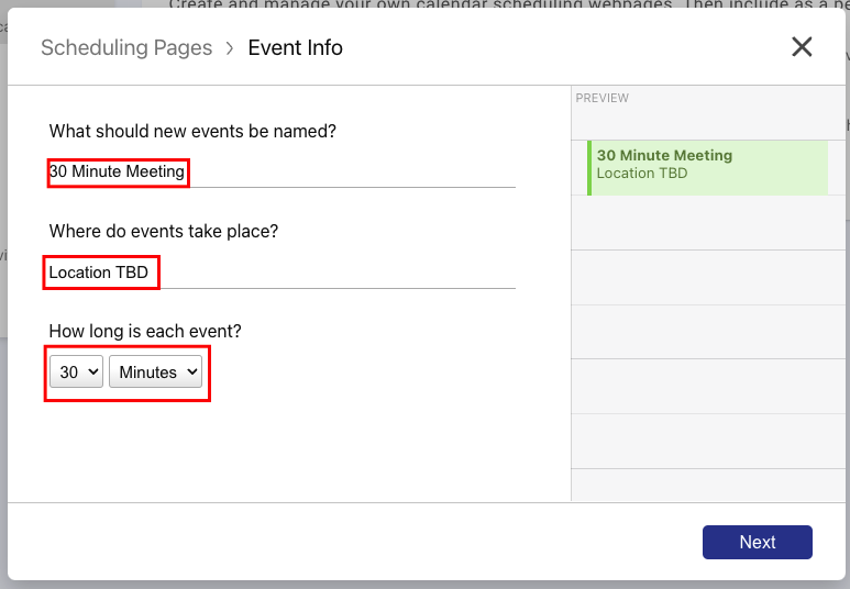 Setting up Calendar Scheduler - Event info page