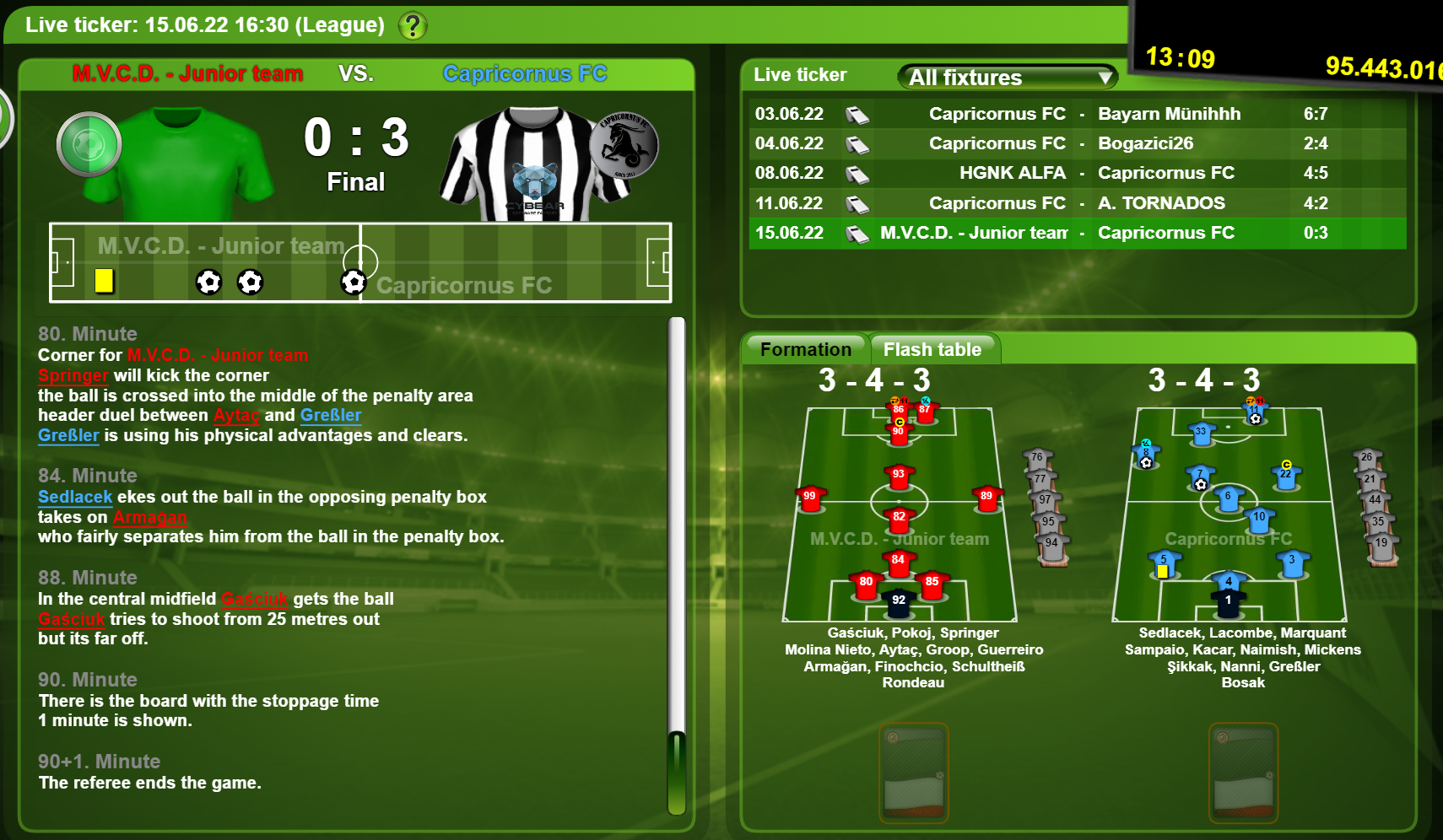 Live Ticker screen