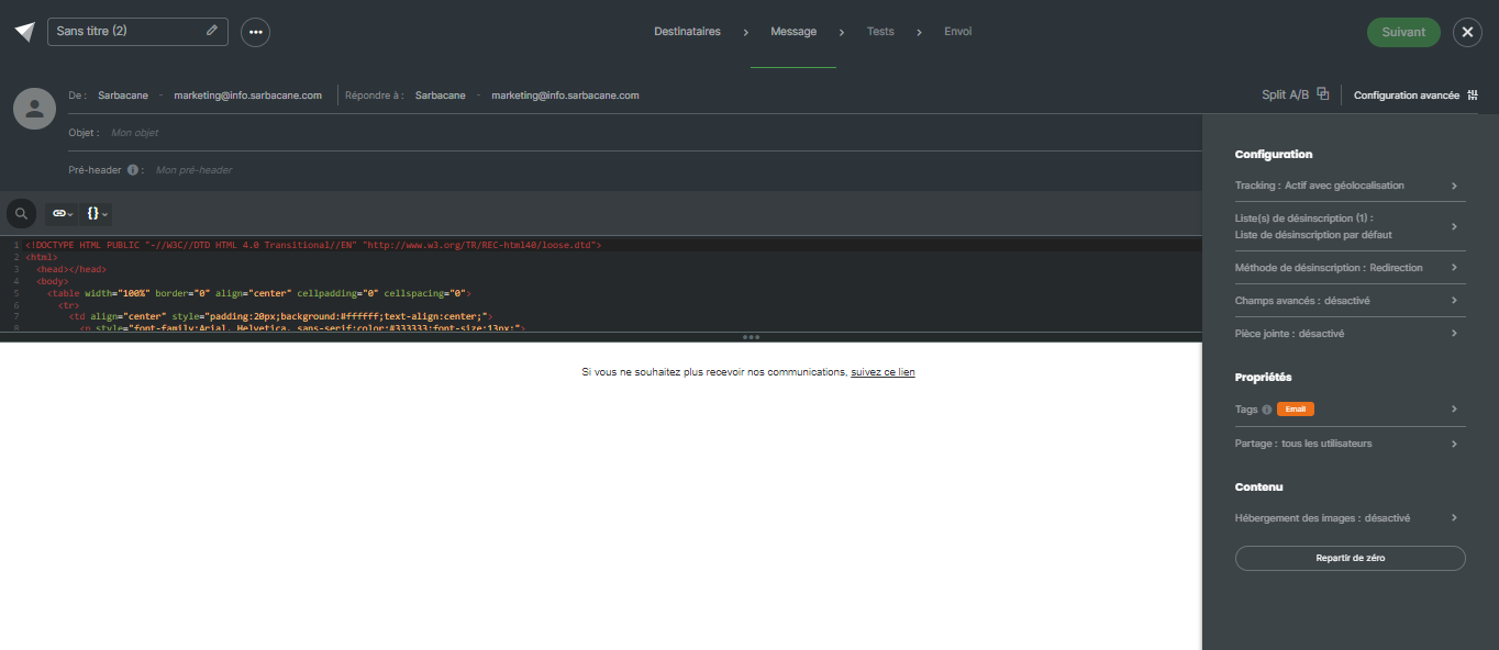 Configuration avancée avec l’éditeur html WYSIWYG