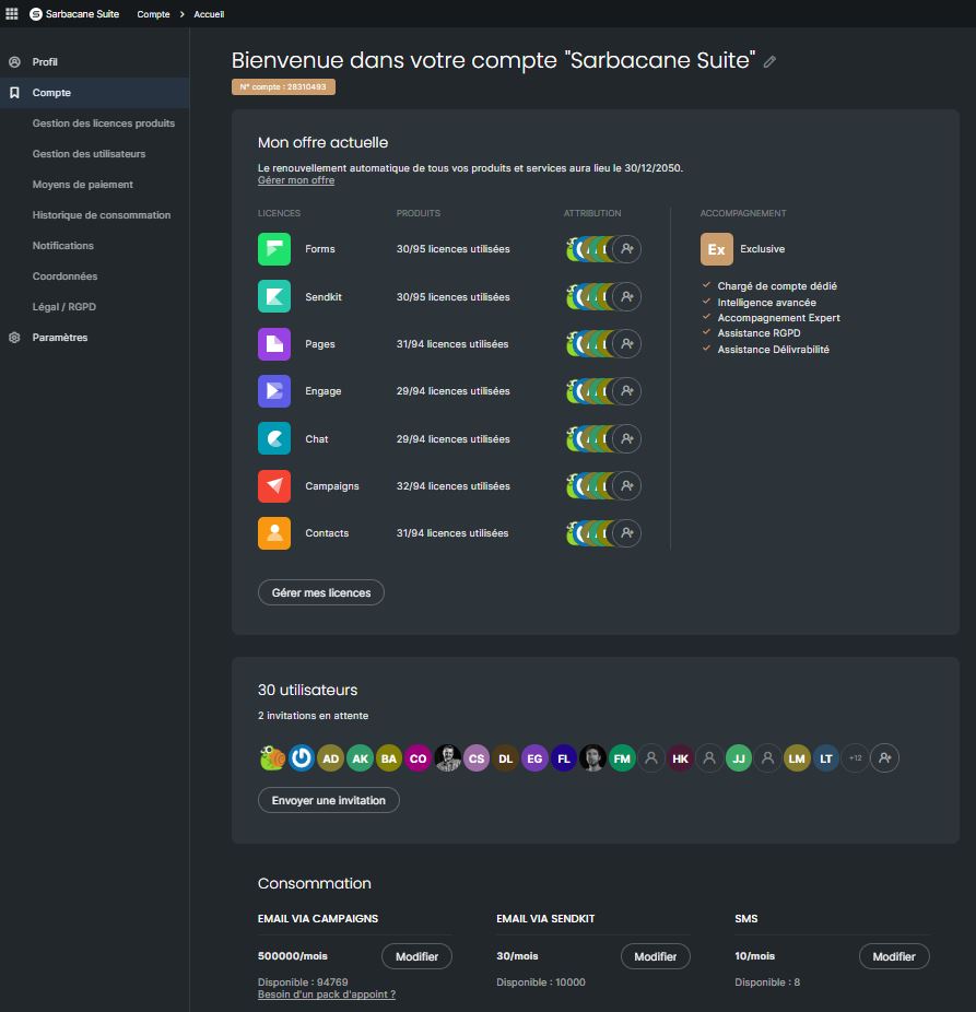 Paramètres ompte sarbacane