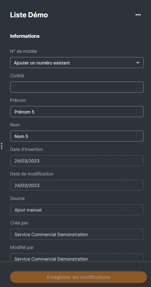 champs fiche contact