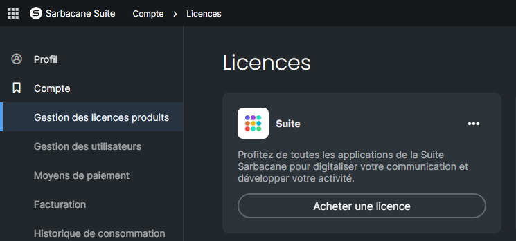 gérer licences sarbacane