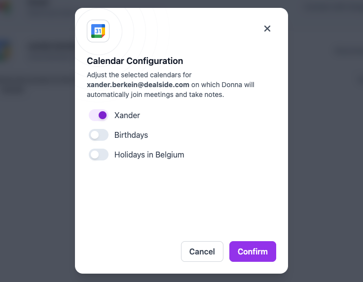 Google Calendar configuration