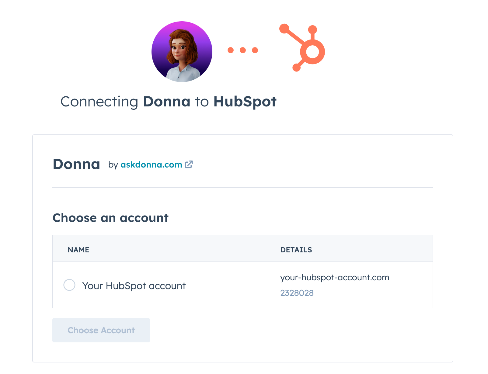 HubSpot account selection
