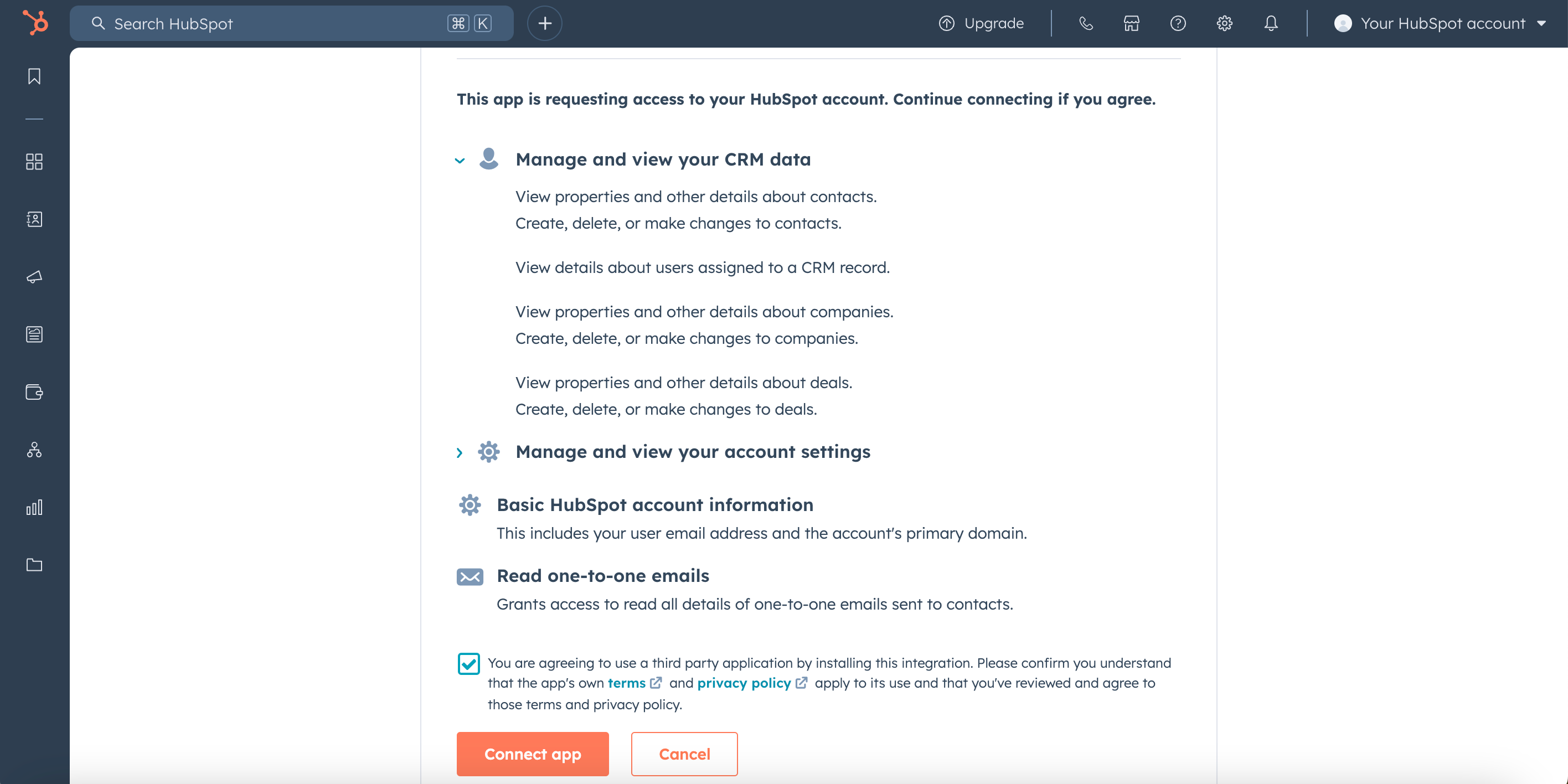 Required permissions by Donna in your HubSpot account
