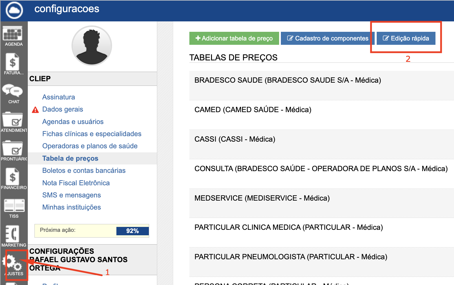 Edição rápida de tabela de preços