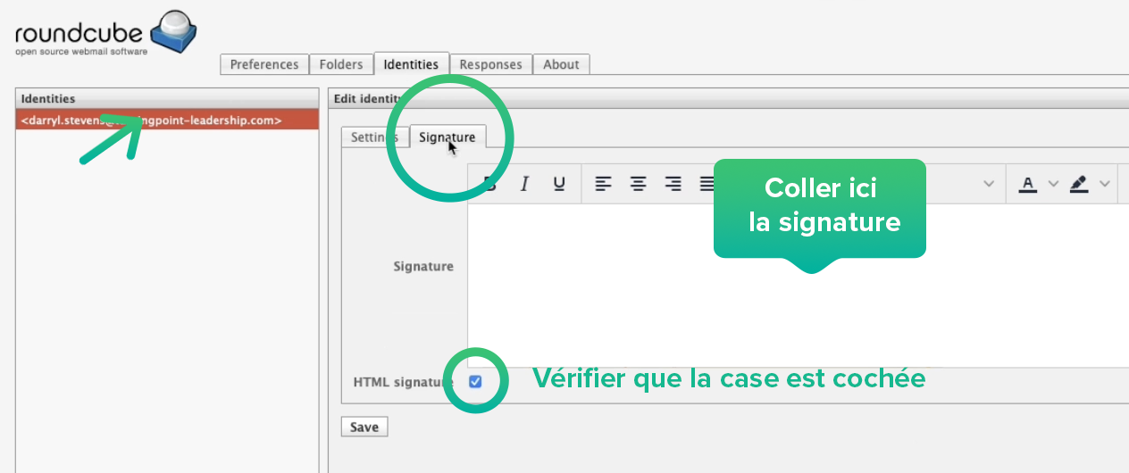 coller la signature email dans roundcube avec Sigilium