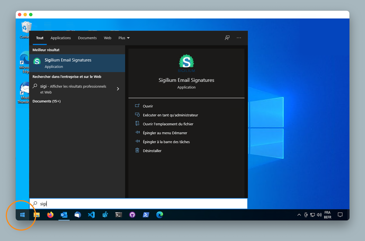 etape 1 : lancer l'application sigilium sur son poste