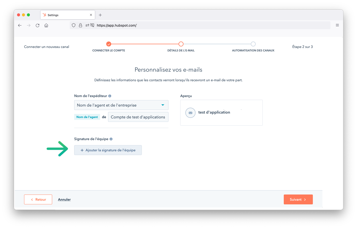 configuration initiale des signatures email synchronisées sur Hubspot avec Sigilium