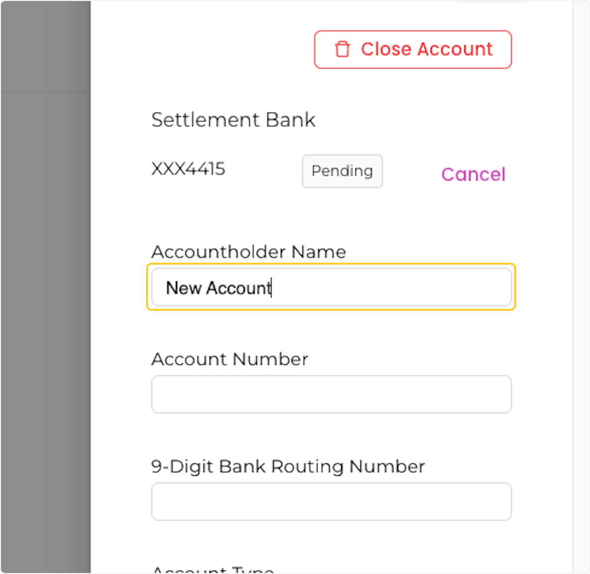 Enter your new account details