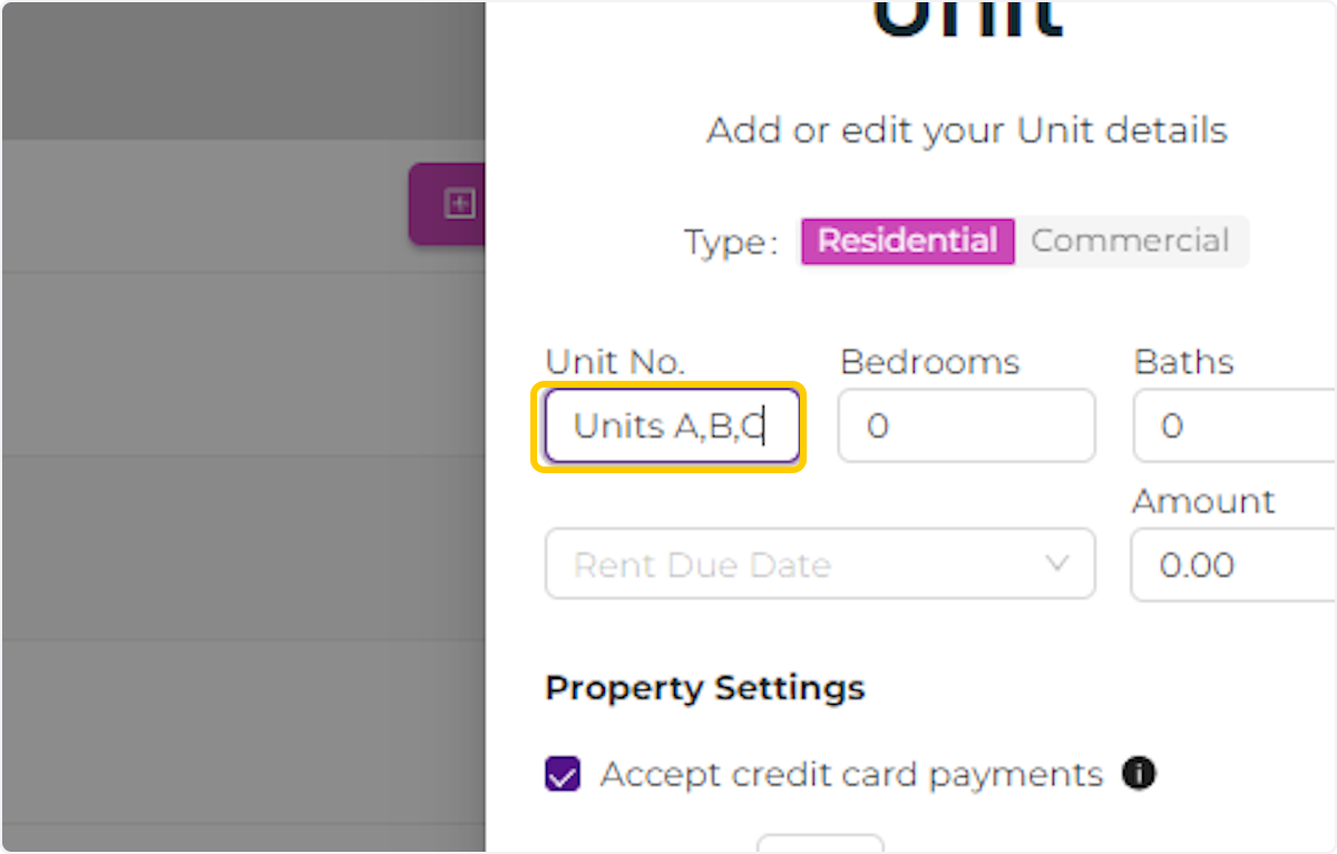In the unit field enter all the units.For example 