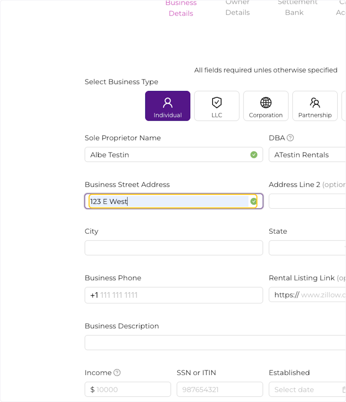 Enter your business street address