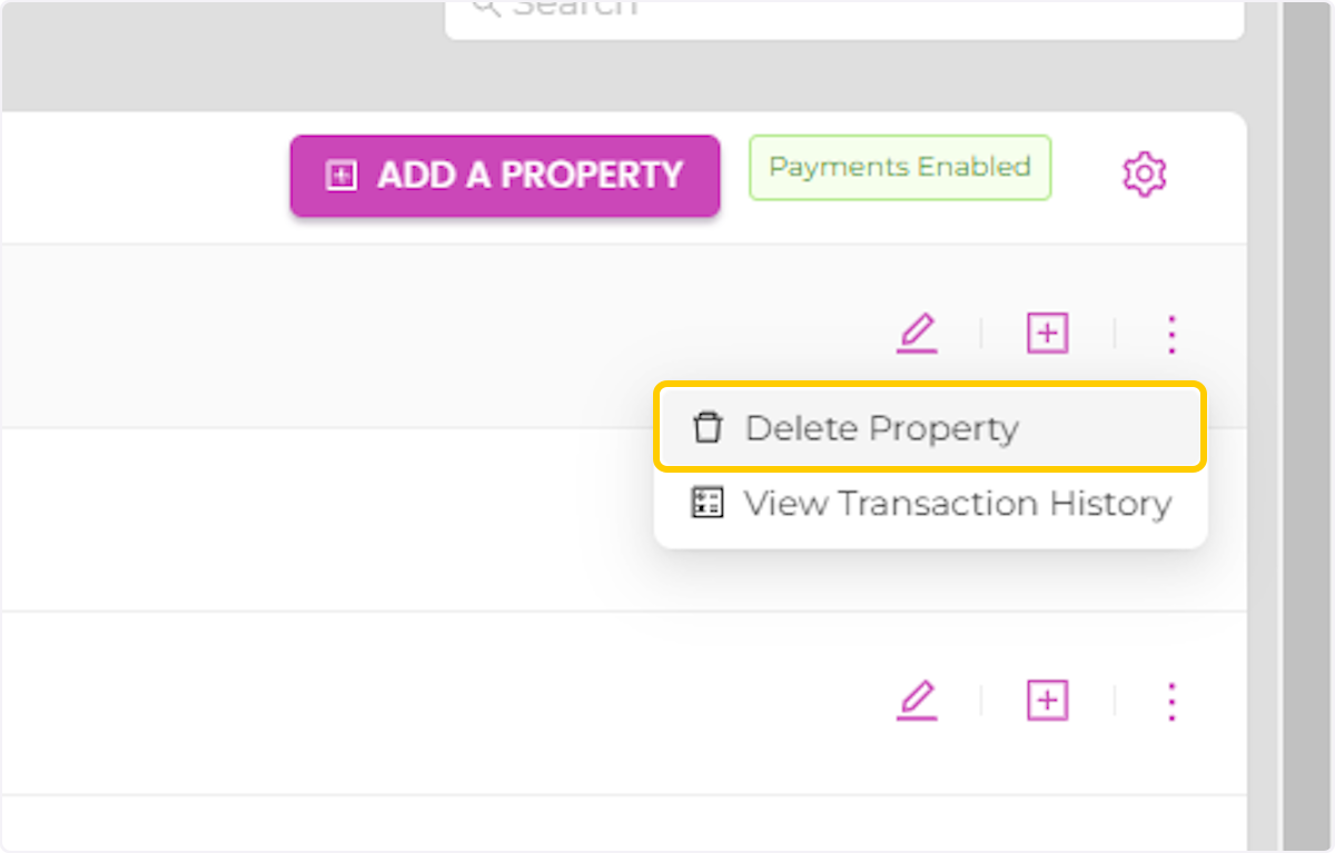 Click on Delete Property and confirm