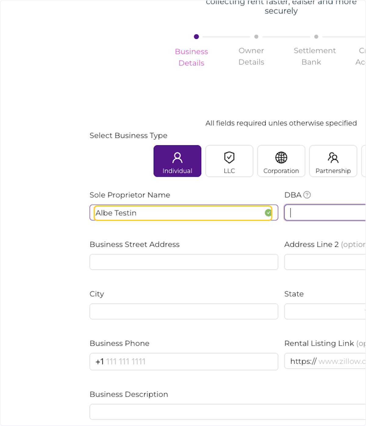 Enter your legal business name