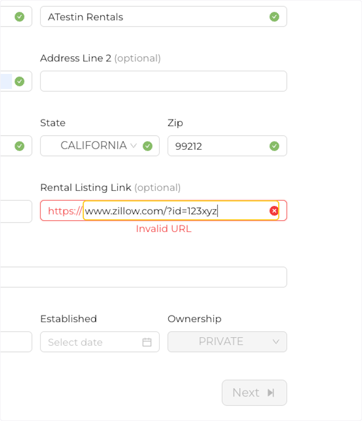 Enter an optional link to your business website or rental listing