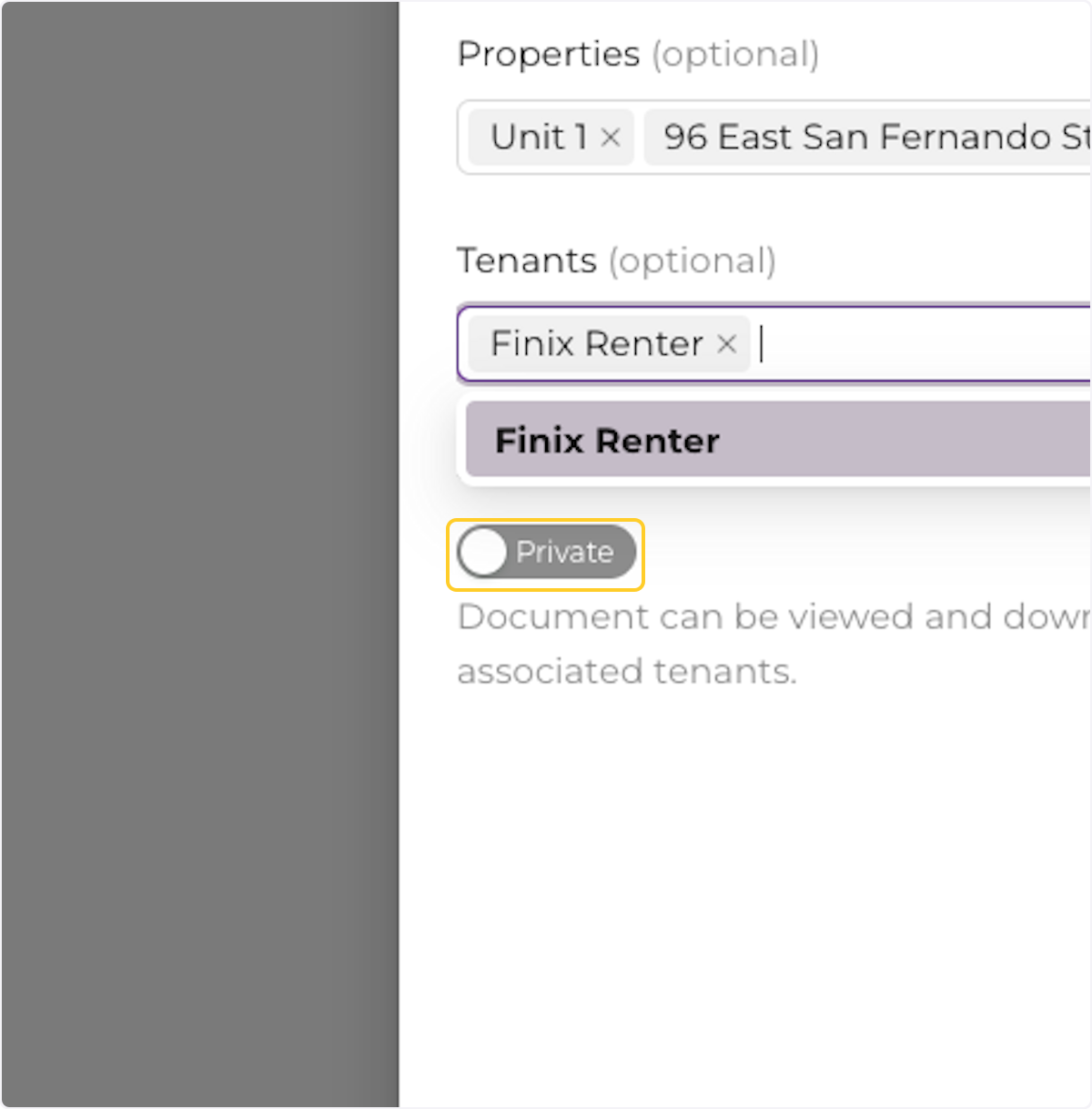 To share a document with tenants, make the document public