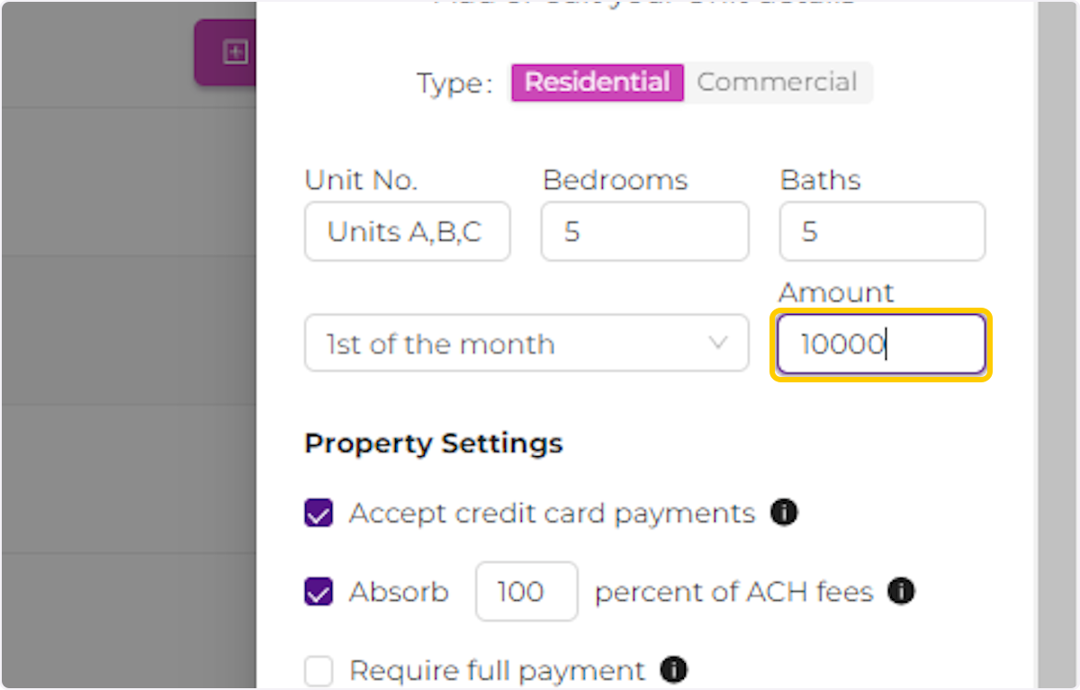 Enter the add-up rent amount for all the units.