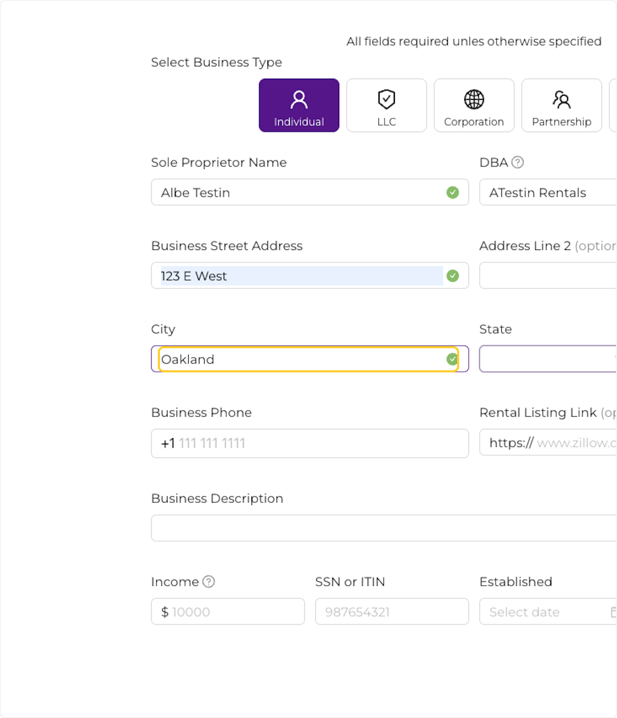 Enter your business city