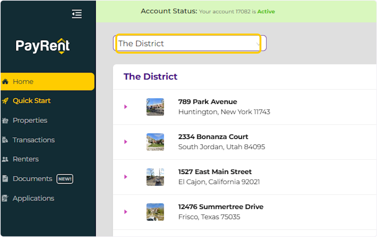 Select the property group to be closed