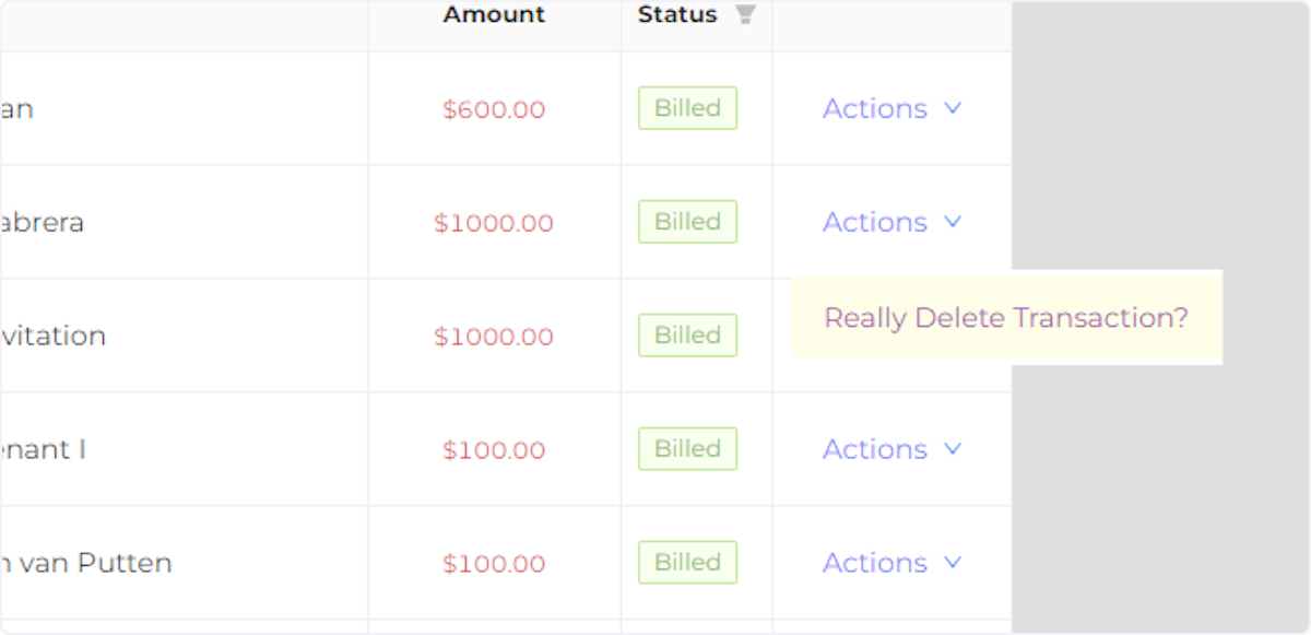 Click on Delete Transaction. Confirm by clicking 'Really Delete Transaction?'.