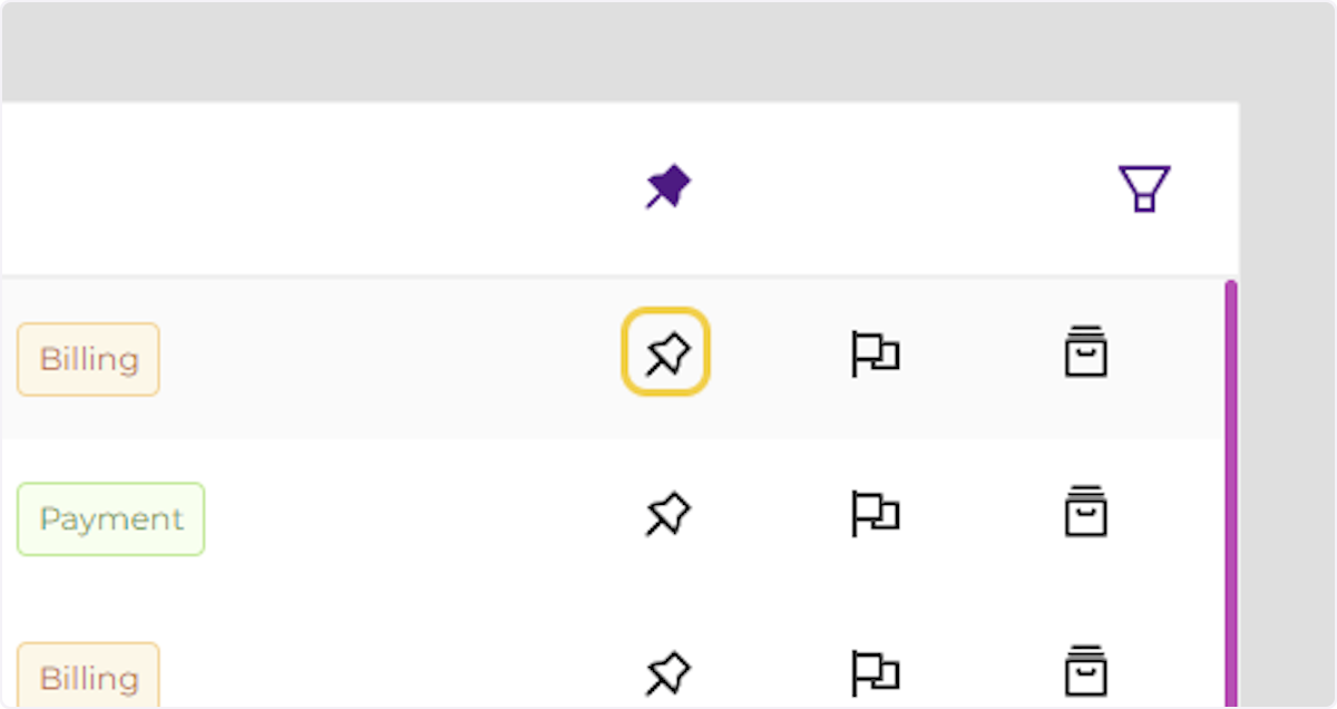 Pin icon - Click the pin one time to pin that activity item to the top of your feed. Click it a second time to unpin.