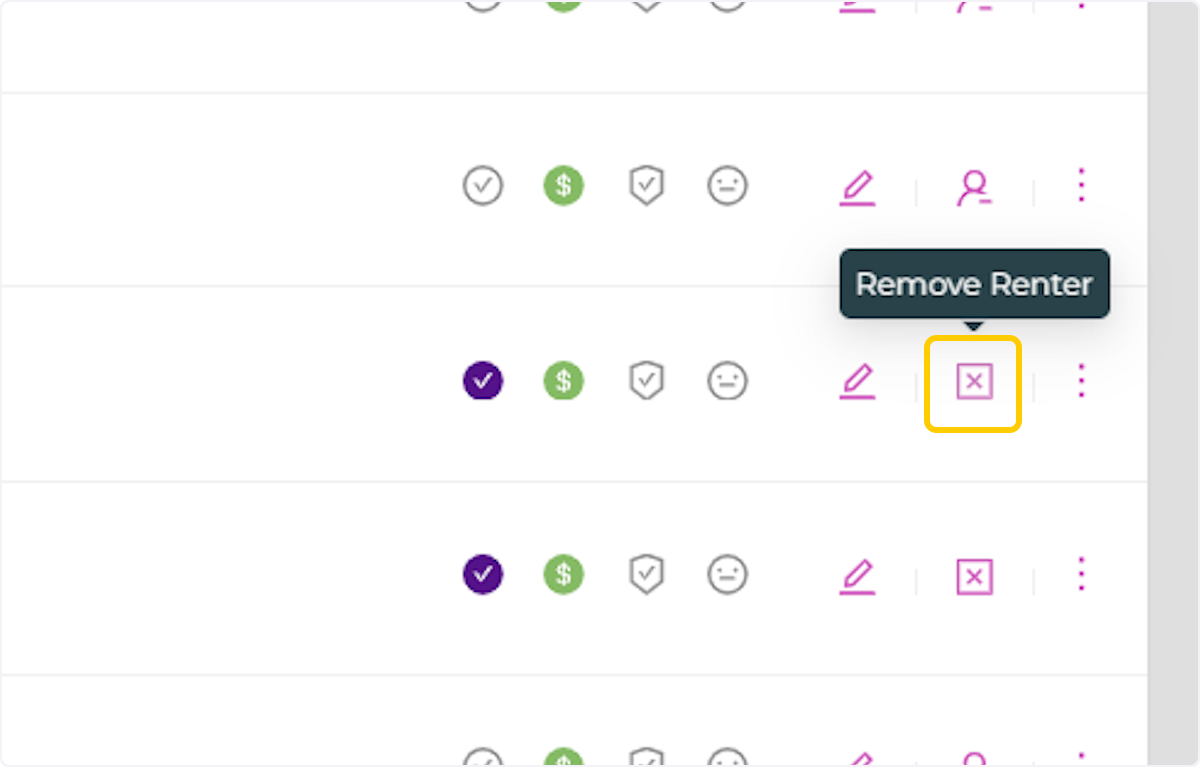 Locate the renter you want to delete and click 