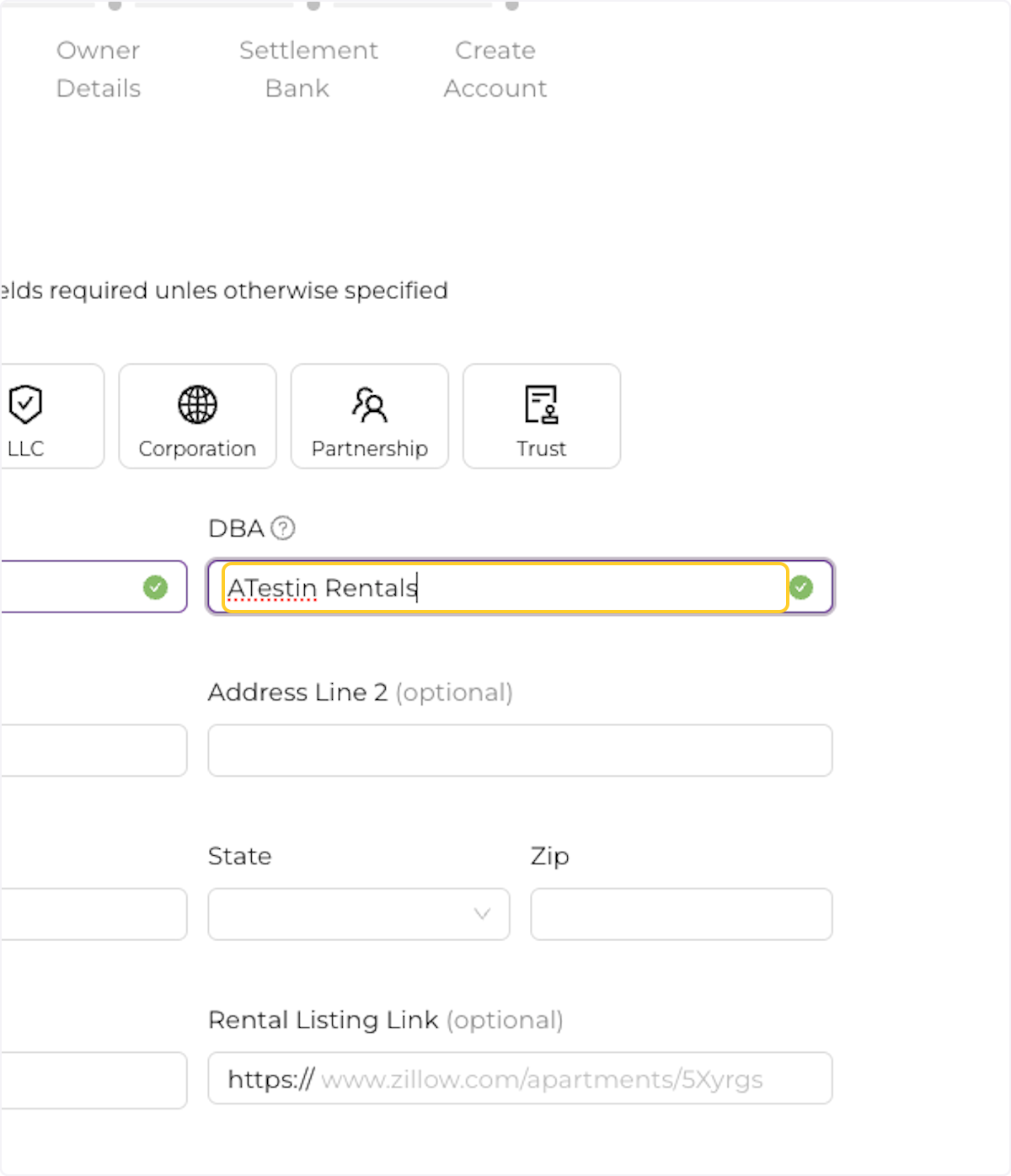 Enter your DBA (Doing Business As) name