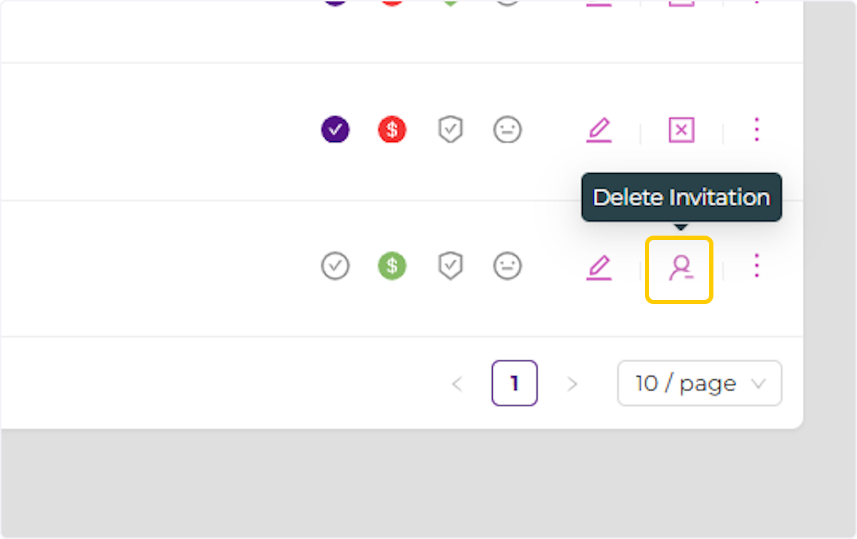 Click on delete invitation