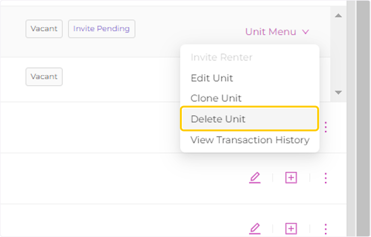Click on Delete Unit